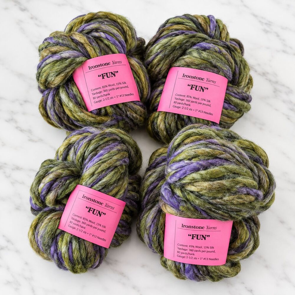 Ironstone Yarns FUN Wool Silk Yarn 4 Hanks Green Purple 80 Yds Each New France
